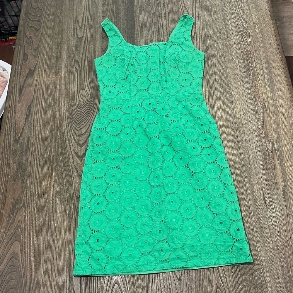 Adrianna Papell Sheath Dress Eyelet Sleeveless Zip Back Cotton Green Size 4